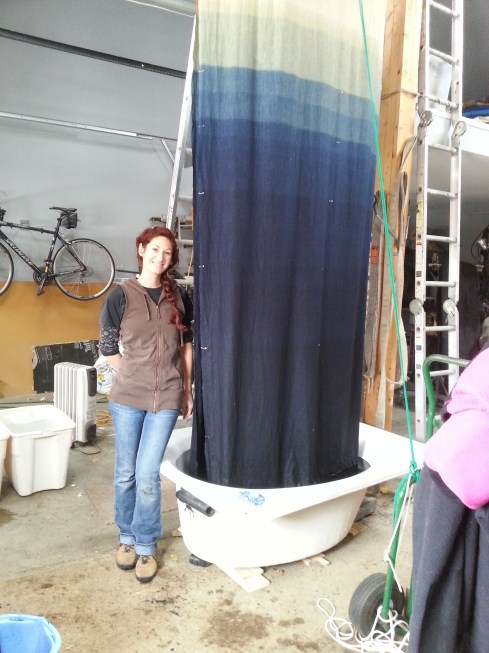 abbie powers, dyed linen, hand dyed linen, ombre dye, blue ombre, linen drapes