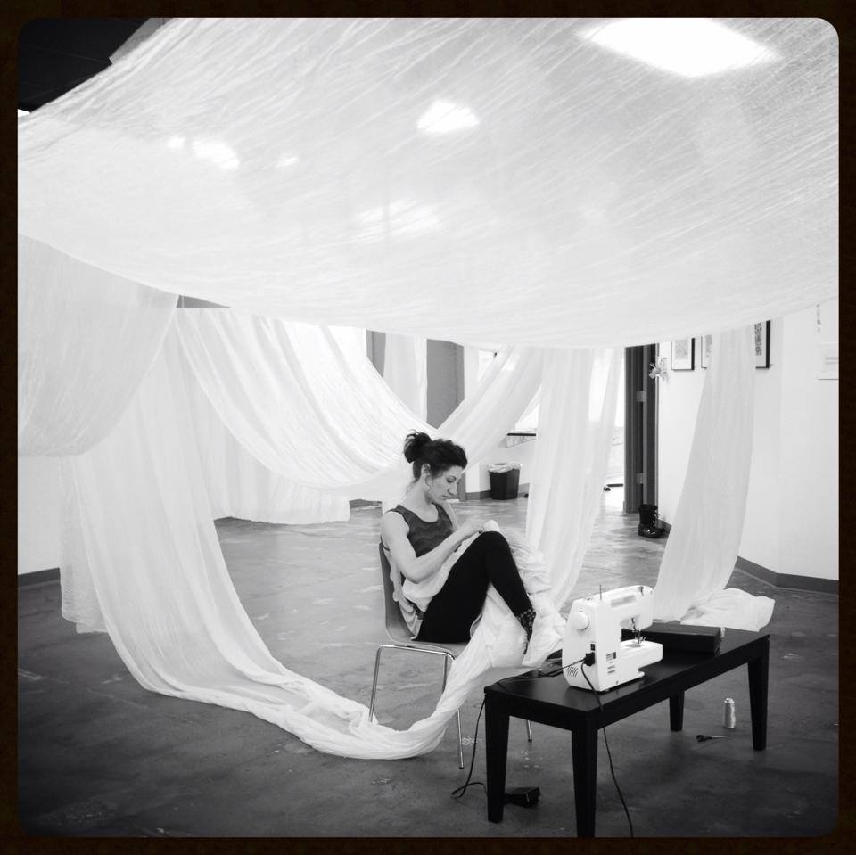 abbie powers, silk art, art made of silk, suspended silk installation art