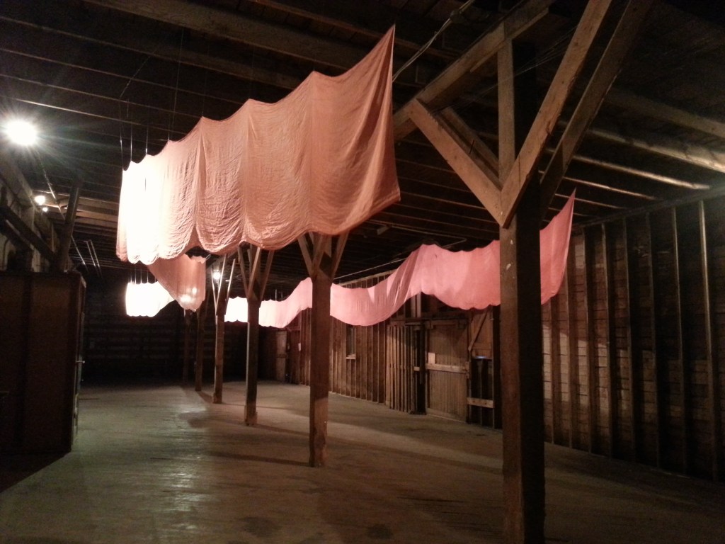 abbie r powers, silk art, art that hangs from the ceiling, sunrise, hand dyed silk art, fiber art