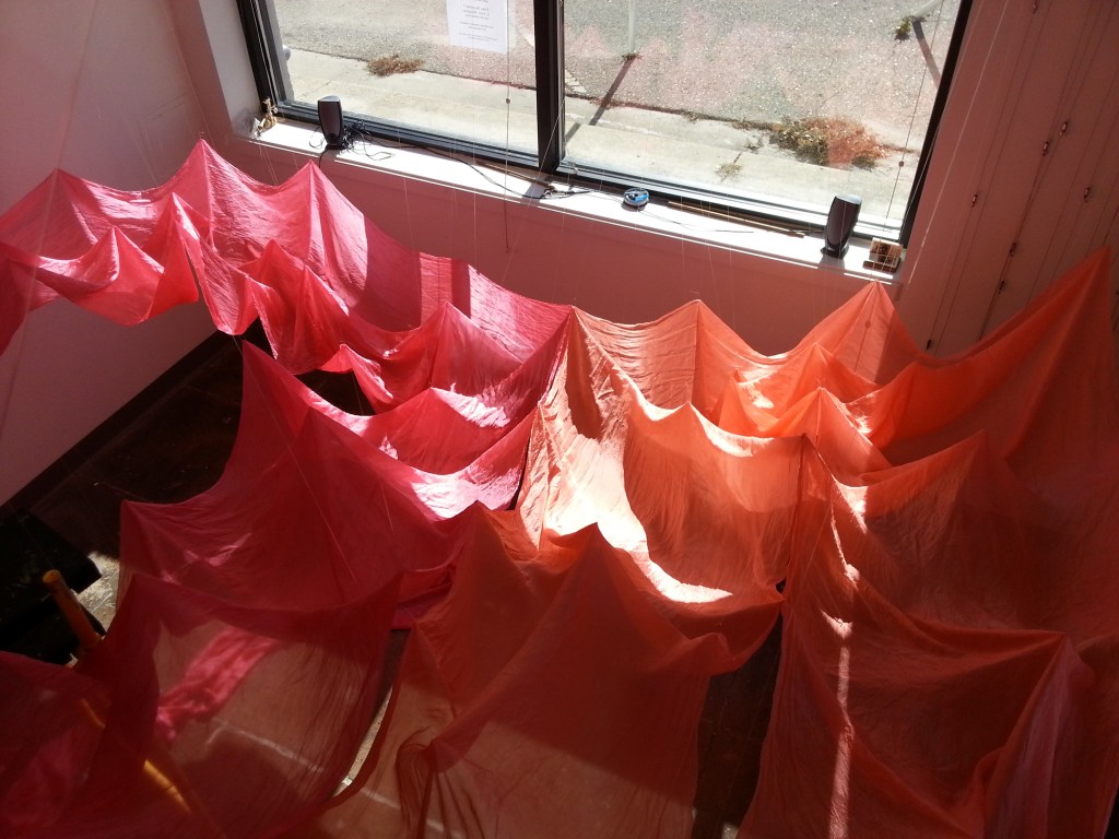 falling up installation art abbie r powers, silk